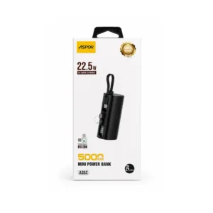Aspor A352 5000mAh Mini Power Bank – 22.5W PD Fast Charging USB-C