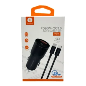 38W Dual Car Charger with Type C Cable
